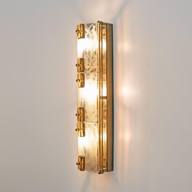 2000 - 2009 Modern Sconces in Brass and Milk White Murano Glass and Amber Glass, 2000, Set of 2 For Sale - Image 5 of 14