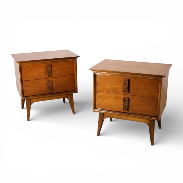 Brown Bassett Mayan Vintage MCM Tiki Pair of Nightstands, C. 1960s, Attributed For Sale - Image 8 of 11