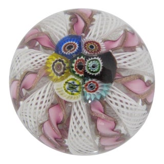 Vintage Murano Italian Art Glass Millefiori Candy Twist Dome Paperweight For Sale
