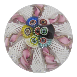 Vintage Murano Italian Art Glass Millefiori Candy Twist Dome Paperweight