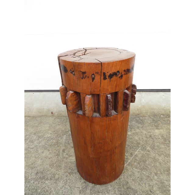 Antique 19th C Sugar Cane Mill Press ~ Solid Wood Side Table ~ Pedestal or Plant Stand ~ Asian Folk Art For Sale - Image 14 of 15