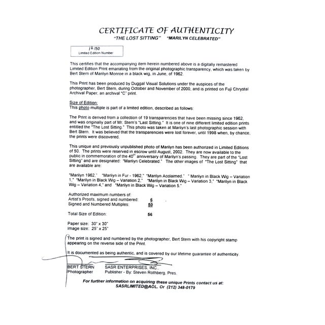 Bert Stern Bert Stern, the Last Sitting: Marilyn Monroe With Chenille Scarf (Hand Signed C Print), 2000 For Sale - Image 4 of 4