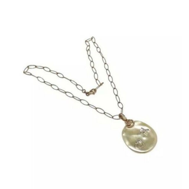 Metal Diamond Freshwater Pearl Necklace 14k Gold Pendant Italy Certified For Sale - Image 7 of 12
