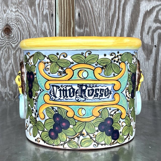 Off-white Vintage Boho Hand Painted Glazed Ceramic Wine Urn For Sale - Image 8 of 8