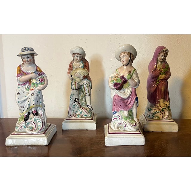 18th Century Antique 18th Century James Neale & Co. Staffordshire Pearlware Four Season Figures of Spring, Summer, Autumn & Winter Circa 1780 - a Set of 4 For Sale - Image 5 of 12