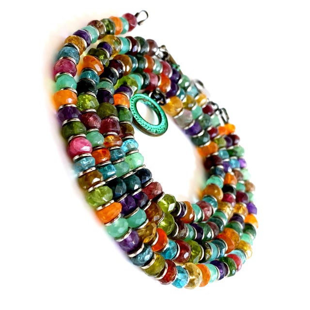 Artisan-Crafted Multicolor Tourmaline Necklace & Bracelet With Watermelon Tourmaline and Verdigris Patinated Copper For Sale - Image 13 of 17