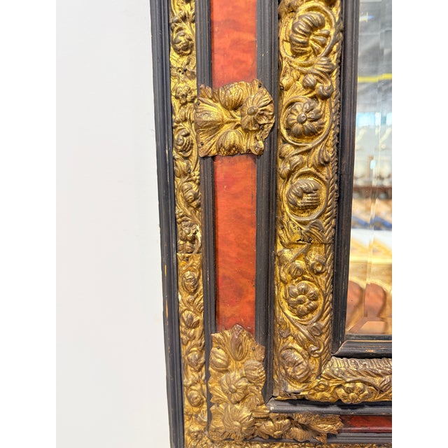 Napoleon III Period, Embossed Brass and Faux Tortoiseshell Ebonized Mirror For Sale - Image 4 of 12