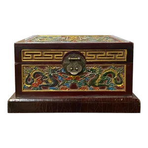 Chinese Dimensional Relief Dragon Motif Square Storage Box Chest