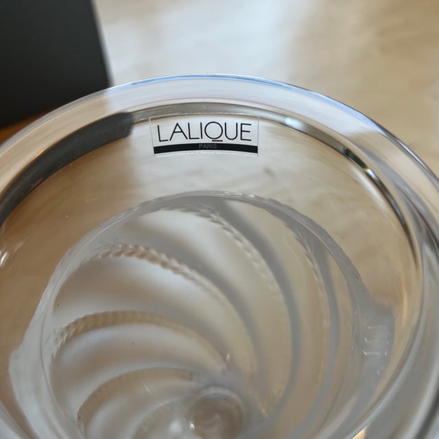 Gorgeous handcrafted satin crystal "Ermenonville" vase with swirled olive branch design, circa 1990s. The vase is in very...