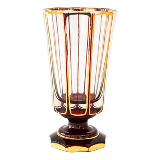 Art Deco Ruby Red and Gilded Cut Glass, 1920s For Sale