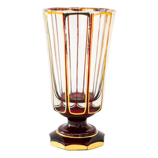 Art Deco Ruby Red and Gilded Cut Glass, 1920s For Sale