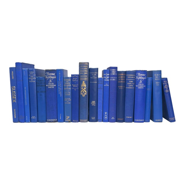Decorative Books - Vintage Royal Books - Blue Books by the Foot For Sale