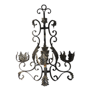 Monumental Vintage Black Wrought Iron Wall Candelabra