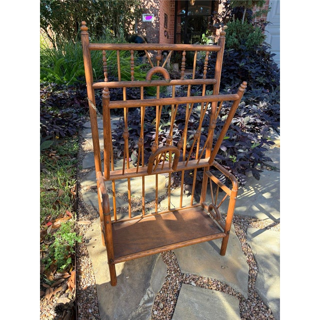 Circa 1880s Antique Victorian Stick and Ball Oak Magazine Newspaper Music Rack For Sale In Houston - Image 6 of 10