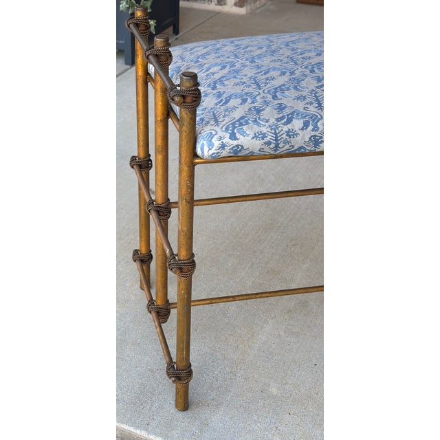 Vintage Gilt Rope Metal Vanity Stool in Fortuny Richelieu Fabric For Sale - Image 18 of 18