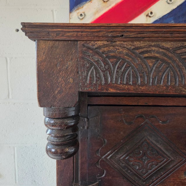 English 17th-Century Carved Oak Court Cupboard For Sale - Image 13 of 18