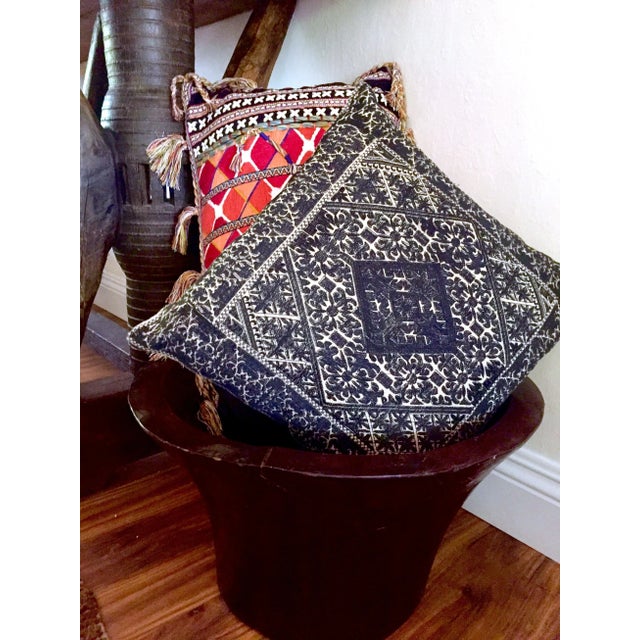 Indian Black Swati Embroidered Pillow For Sale - Image 3 of 7