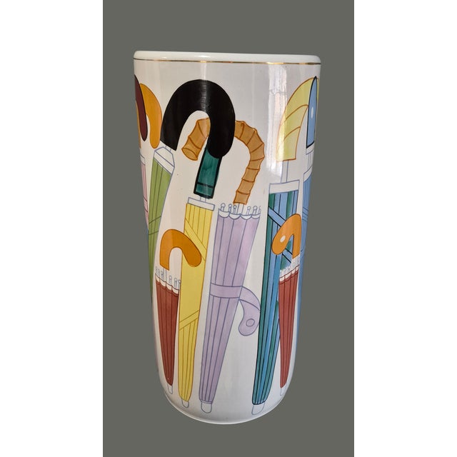 Mid-Century Modern Vintage Whimsical Painted Colorful Ceramic Umbrellas Design Umbrella Stand For Sale - Image 3 of 8