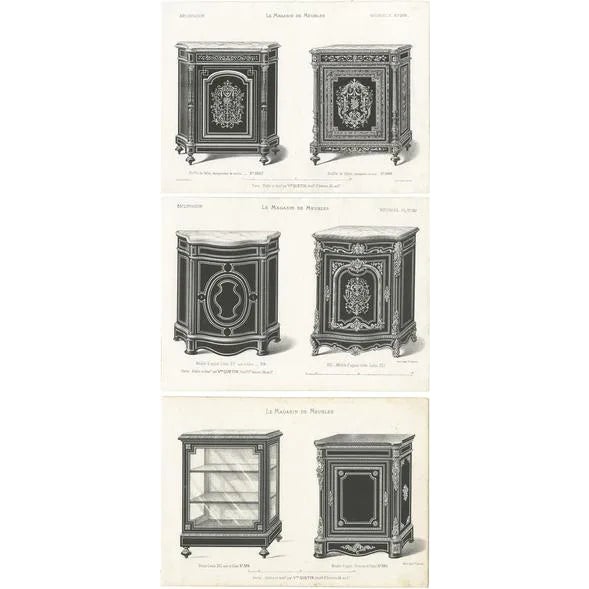 Quetin, Furniture Illustrations of Buffets and a Vitrine, Prints, Set of 3 For Sale