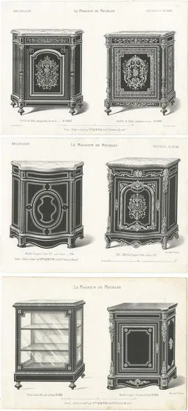 Quetin, Furniture Illustrations of Buffets and a Vitrine, Prints, Set of 3