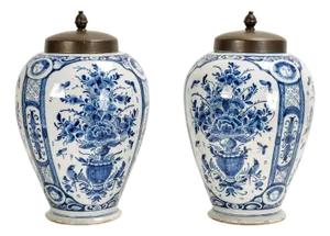 Pair of Antique Blue and White Delft Spice Jars