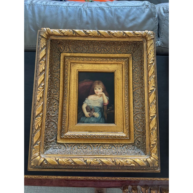 Victorian Late 19th Century Victorian-Style Portrait of a Young Girl With Doll by R. Wilson – Ornate Gilt Frame For Sale - Image 3 of 8