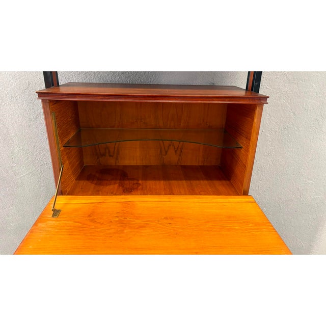 Mid-Century Modern Modular Wall Unit in Veneer and Black Metal Shelving Cabinet, Europe, 1960s For Sale - Image 12 of 14