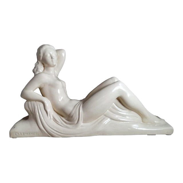 1920s Art Deco French Ceramic Sain-Clement Statue of Charles Lemenceau For Sale