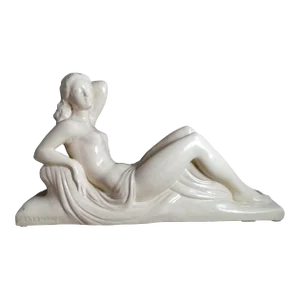 1920s Art Deco French Ceramic Sain-Clement Statue of Charles Lemenceau