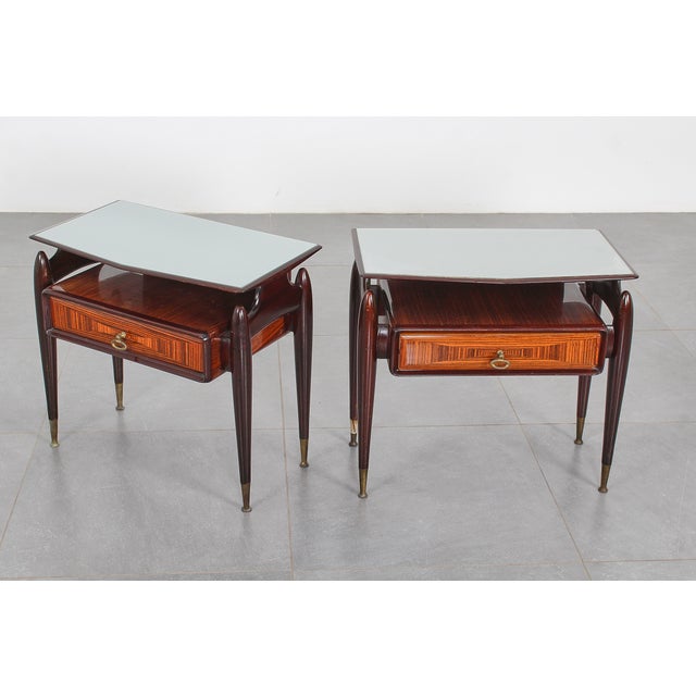 Mid-Century Modern Dassi Wood and Glass Nightstands, 1950s, Set of 2 For Sale - Image 9 of 18
