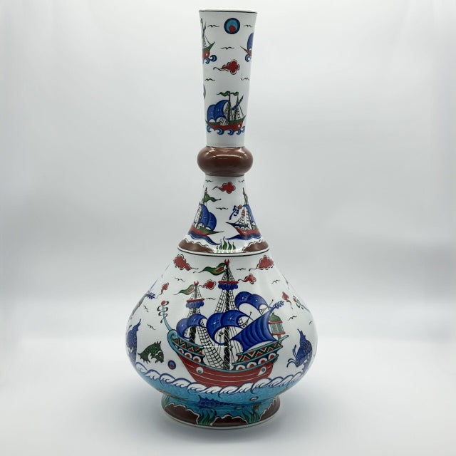 Handmade Ceramic “Galleon” Vase (45cm) – Ottoman Ships & Waves – Symbol of Journey & Abundance For Sale - Image 6 of 8
