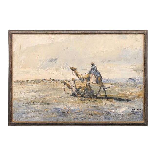 Mid 20th Century Signed Oil on Canvas Desert Caravan Scene For Sale
