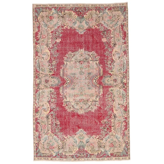 Textile Mid 20th Century Vintage Distressed Turkish Oushak Rug For Sale - Image 7 of 7