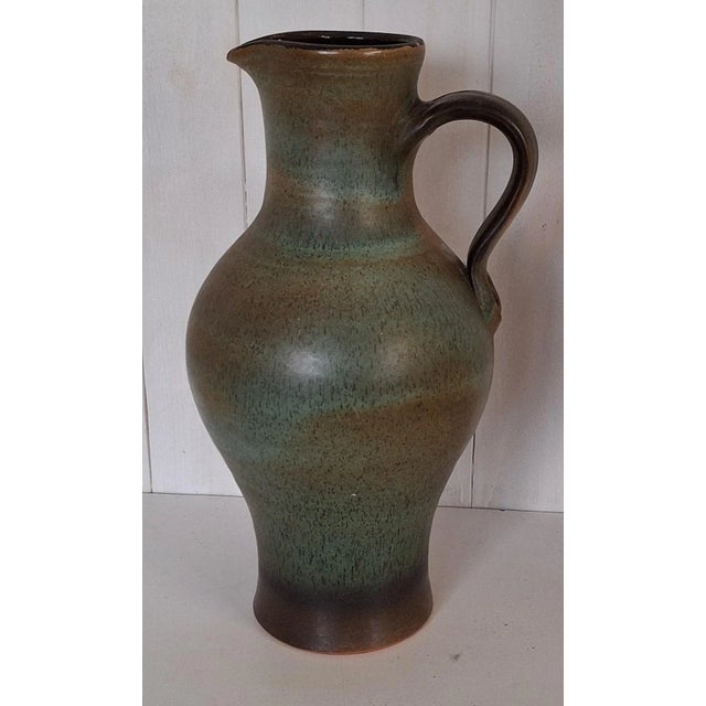 Vintage German Handmade Green-Brown Glazed Ceramic Vase, 1970s For Sale - Image 6 of 6