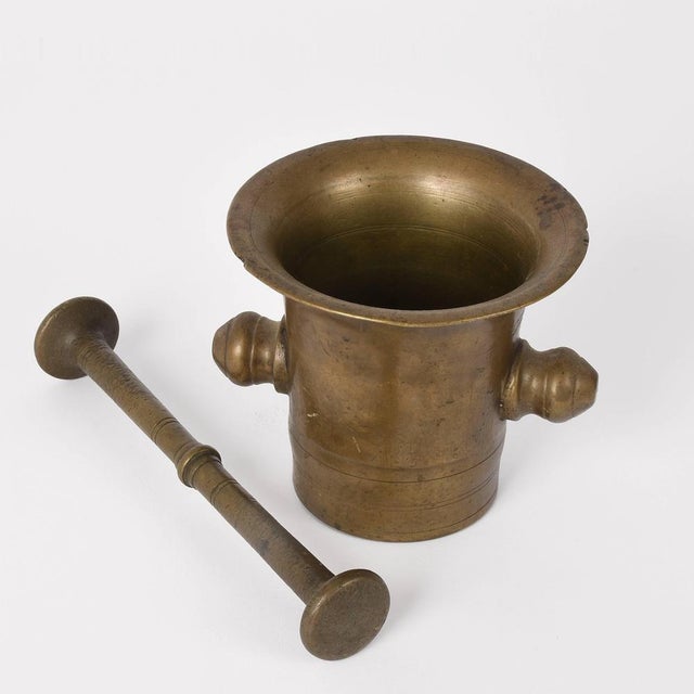 Antique Handmade Bronze Mortar with Pestle, Set of 2 For Sale - Image 3 of 7