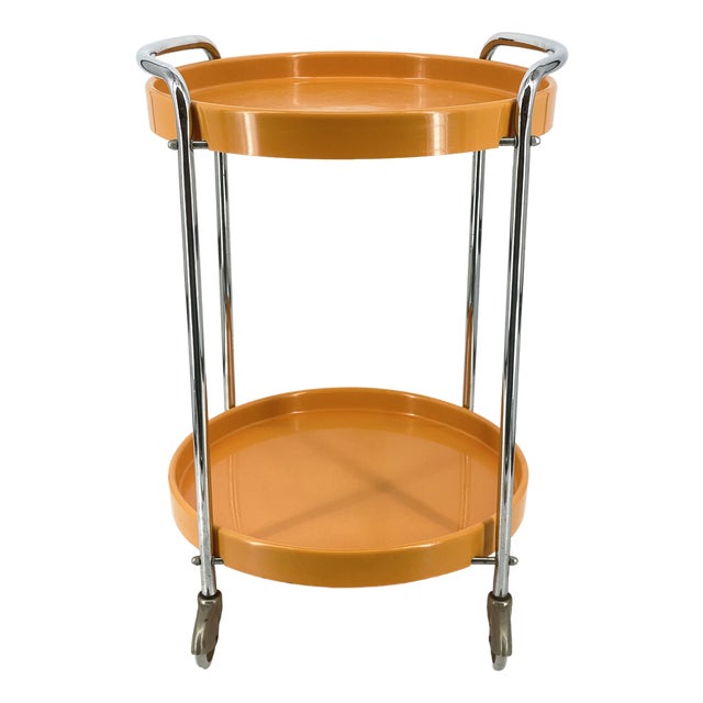 Space Age Serving Trolley with Two Removable Trays in Orange For Sale