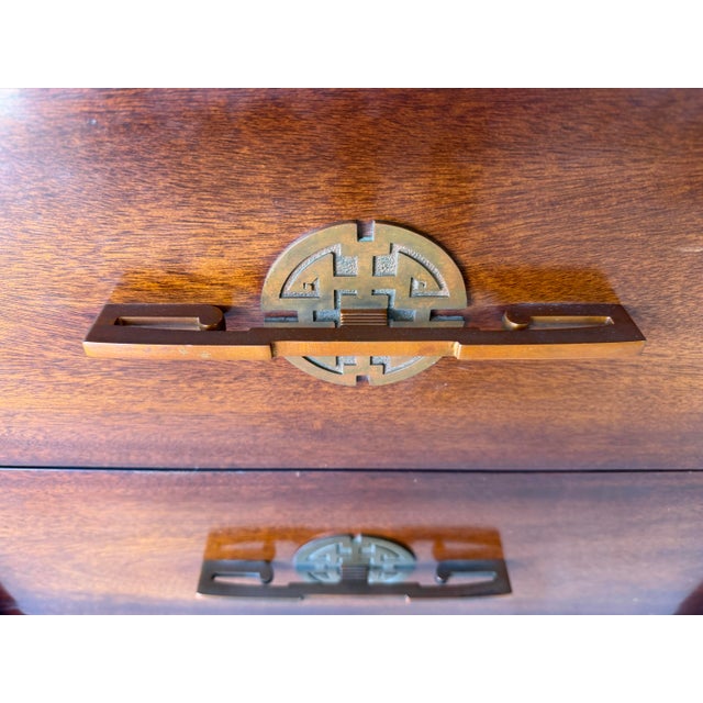 Vintage Art Deco - Asian Style Mahogany Buffet / Credenza With Brass Hardware For Sale - Image 9 of 12
