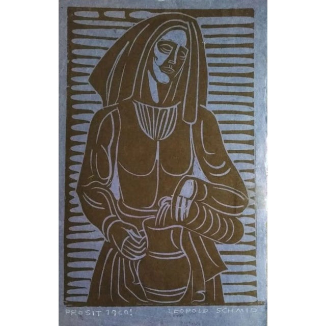 Prosit! - Original Woodcut by Leopold Schmid - 1960 1960 For Sale