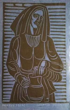 Prosit! - Original Woodcut by Leopold Schmid - 1960 1960