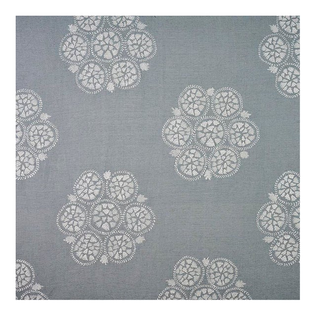 Sample - Schumacher Isla Hand Embroidery Fabric in Sky For Sale