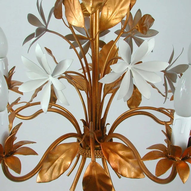 Mid-Century 5-Light Gilt Leaf & White Blossom Chandelier by Hans Kögl, 1970s For Sale - Image 17 of 18