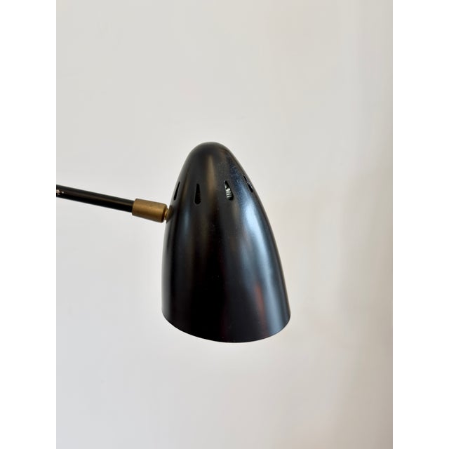 Black Mid-Century Modern Tripod Floor Lamp with Three Adjustable Shades, and Brass Details, 1960 For Sale - Image 8 of 18