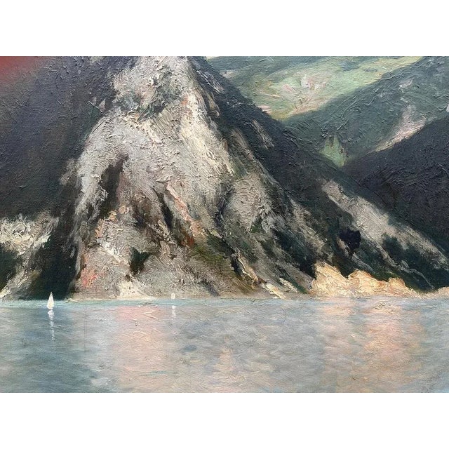 Adolf Kaufmann, Landscape, Mountain Lake, 19th Century, Oil Painting on Canvas For Sale - Image 3 of 8