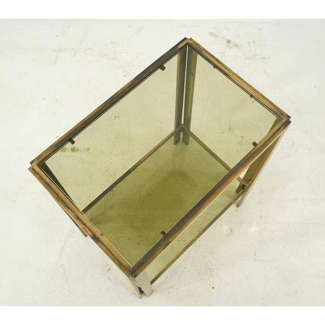 Pair of Vintage Mid Century Italian Brass Smoked Glass Side Tables For Sale - Image 4 of 9