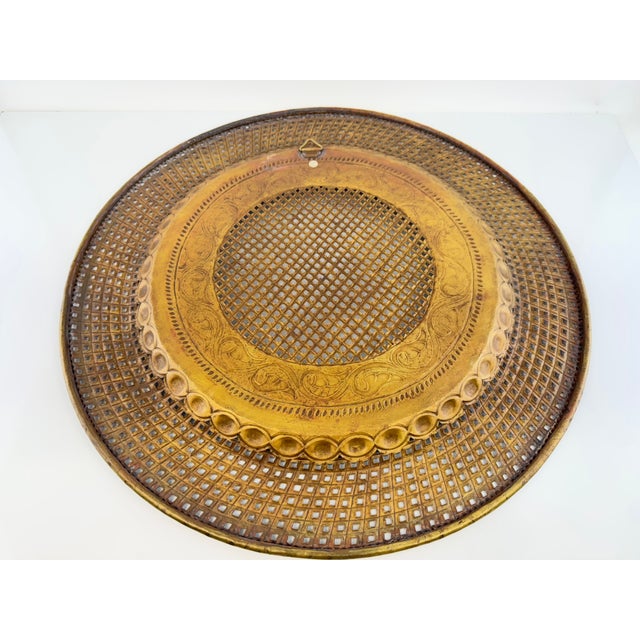 Vintage Large Pierced Brass Decorative Wall Tray For Sale - Image 11 of 11