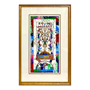 Raphael AbecassisVibrant Judaica Israeli Hanukkah Sephardic Kabbalah Painting Raphael Abecassis, 1991