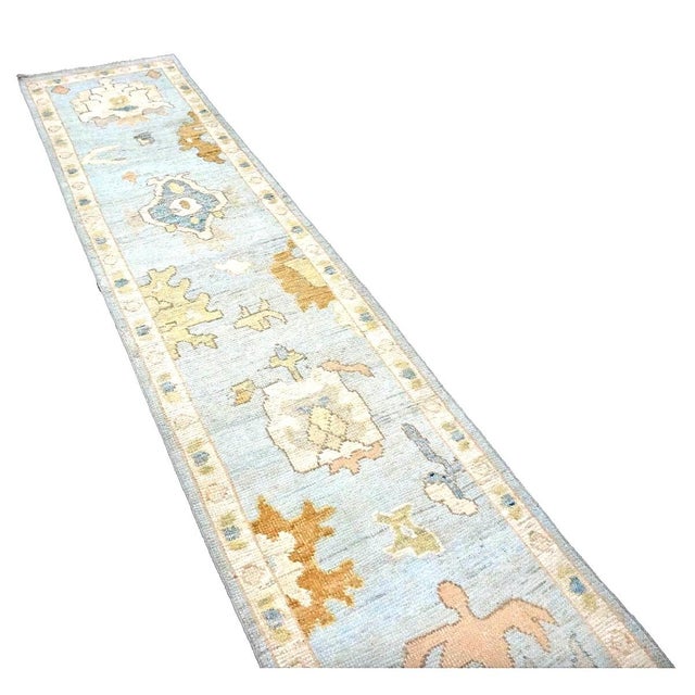 Early 21st Century 21st Century Turkish Oushak Wool 2x10 Light Blue, Gray & Ivory, Handmade Runner Rug #1144115 For Sale - Image 5 of 11