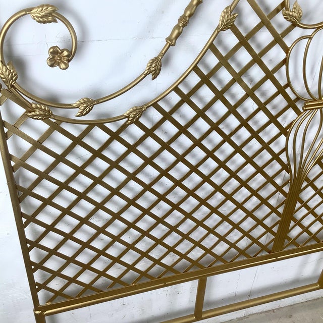 Vintage Hollywood Regency Gilt Metal Trellis Headboard-Queen For Sale - Image 10 of 12