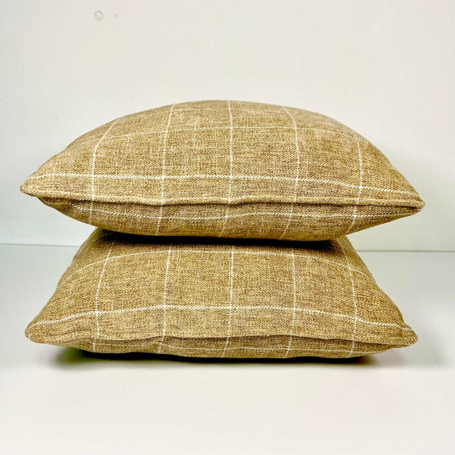 Early 21st C Americana Contemporary Tweed Window Pane Decorative Pillows - Set of 2 For Sale - Image 11 of 11