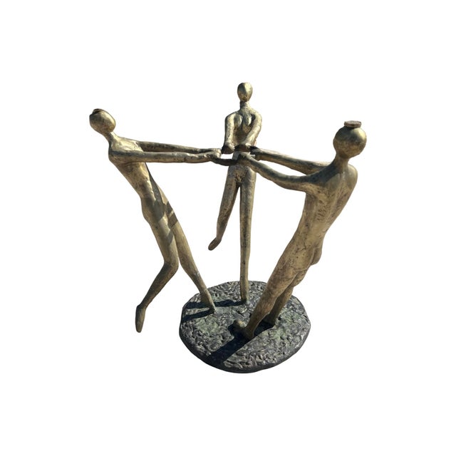 Vintage Mid Century Modern Italian Nude Women Brutalist Bronze Glass Circle Accent Table 1970s Sculpture Sculptural For Sale - Image 12 of 12